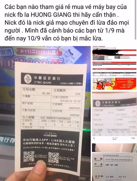 Cảnh báo lừa vé máy bay tết giá rẻ tại Đài Loan. ẢNH CHỤP MÀN HÌNH.