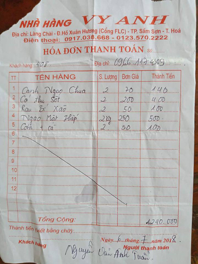 Bữa ăn này được khách