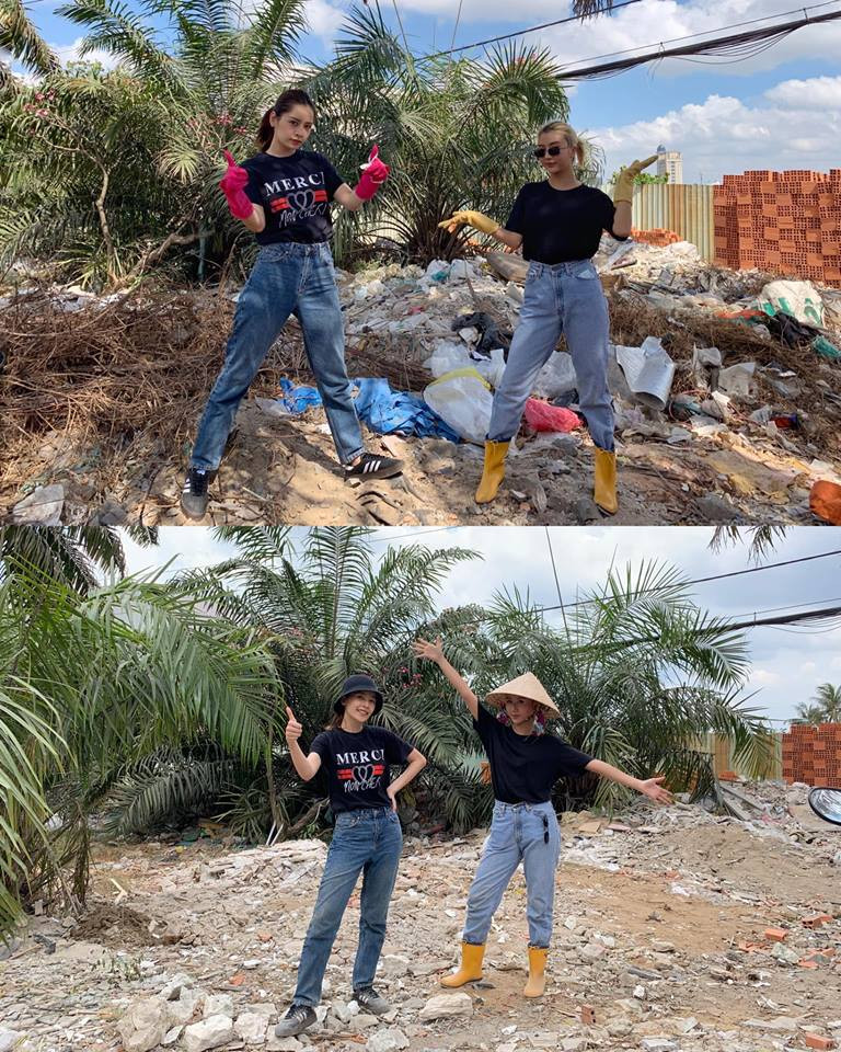 Sáng 24/3, Chi Pu cùng cô bạn Quỳnh Anh Shyn đã có mặt tại chân cầu Sài Gòn để tập trung dọn rác trong khu vực.