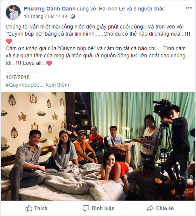 Trước đó, nữ diễn viên cũng đăng tải hình ảnh đoàn phim vẫn tiếp tục đi quay những phân cảnh chưa hoàn thiện với tất cả tâm huyết của mình.