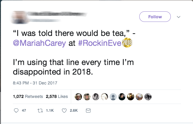Nhiều fan nói rằng họ sẽ dùng câu nói của Mariah Carey khi họ gặp điều thất vọng trong năm 2018.