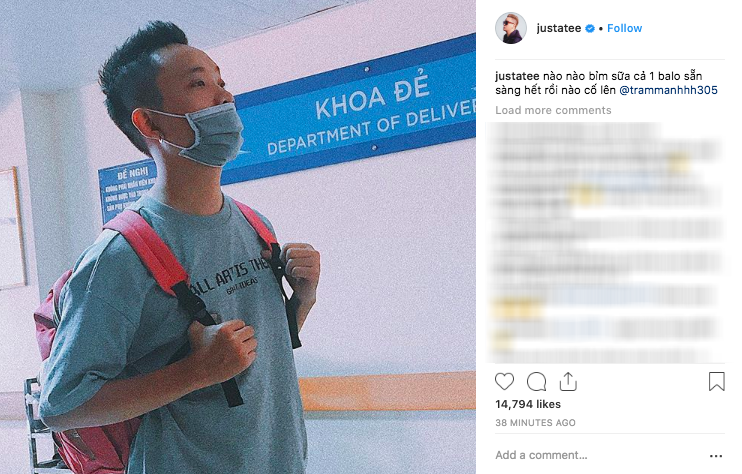 JustaTee hồi hộp chờ đợi tình hình của vợ.