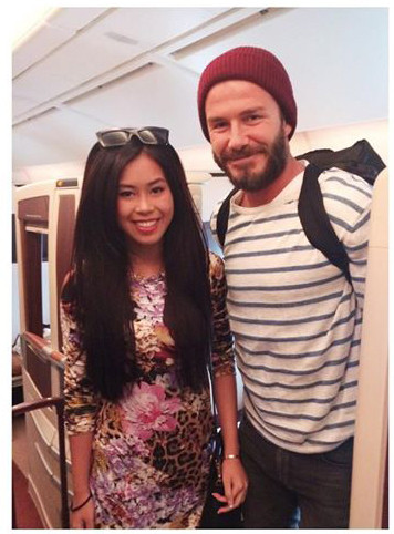 Được biết trước đó, Thảo Tiên cũng dân tình ghen tị khi được chụp chung với David Beckham trên một chuyến bay.