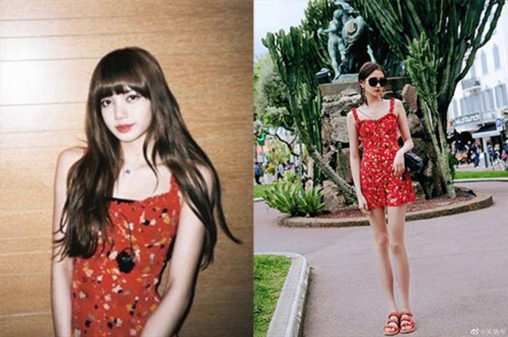 Lisa và Quan Hiểu Đồng (phải) đọ dáng trong thiết kế đậm chất mùa hè của thương hiệu Realisation.