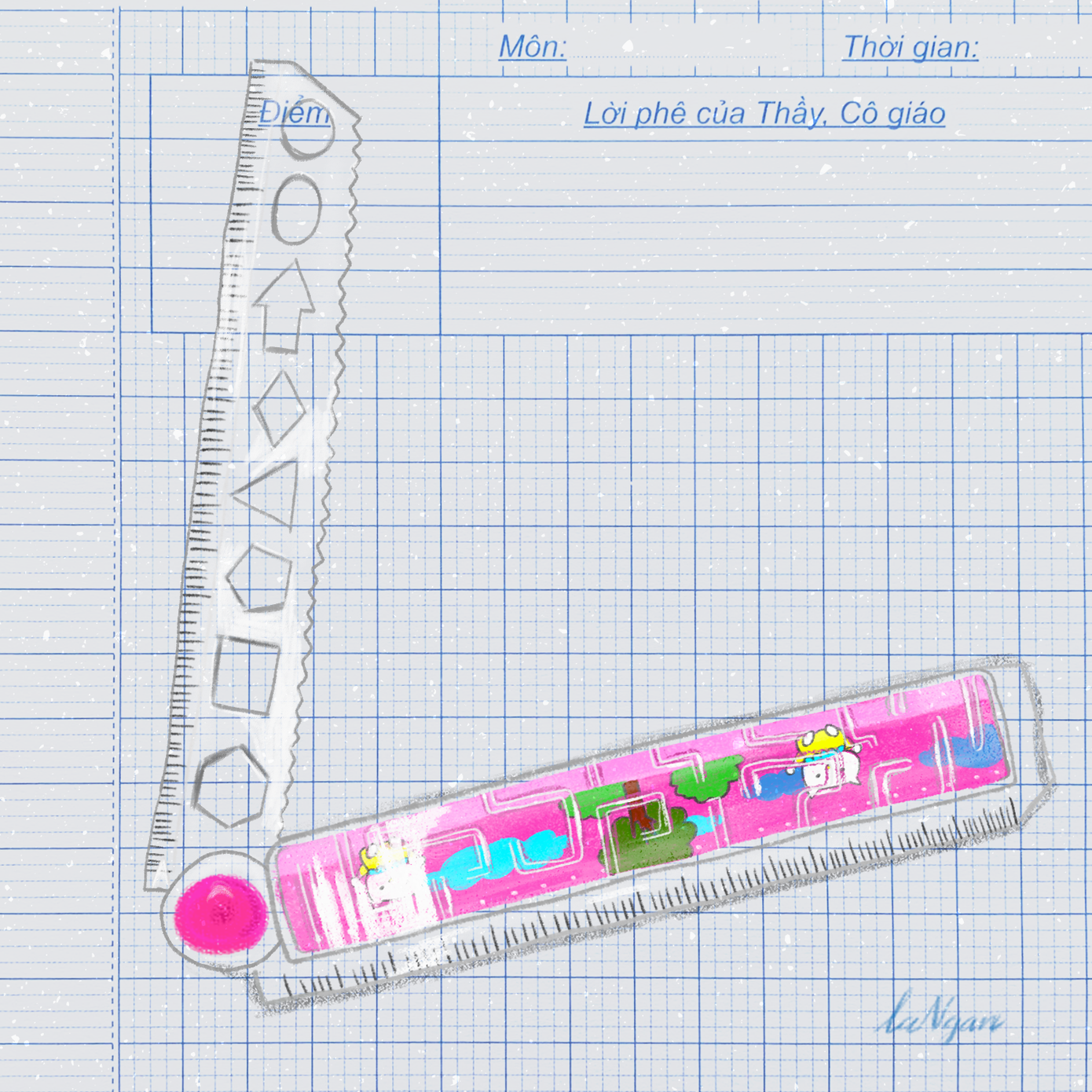 Thước gập, có thể duỗi hai đầu để tạo hình cây kiếm.