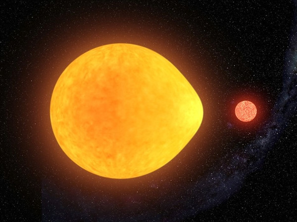 Hình ảnh thể hiện hệ sao đôi HD 74423, với một ngôi sao hình giọt nước mắt.