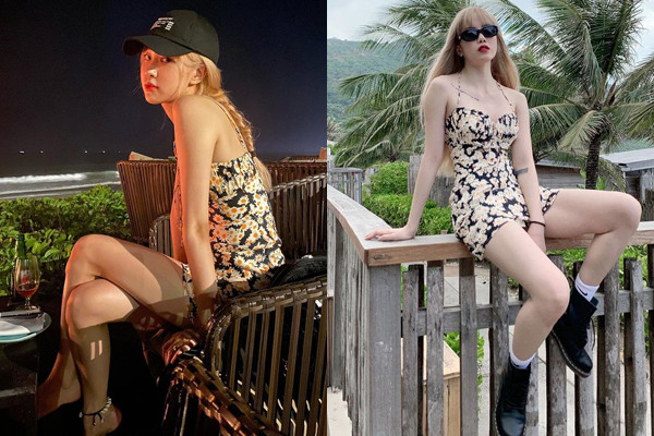 Diện một chiếc váy, cùng để tóc vàng hoe, nhìn Rosé và Thiều Bảo Trâm chẳng khác gì chị em.