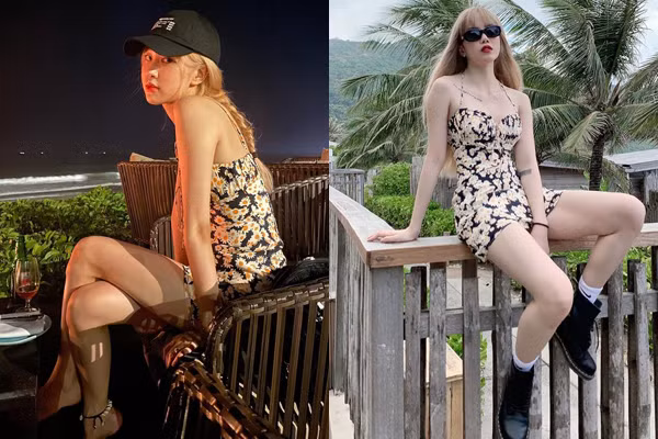 Diện một chiếc váy, cùng để tóc vàng hoe, nhìn Rosé và Thiều Bảo Trâm chẳng khác gì chị em.