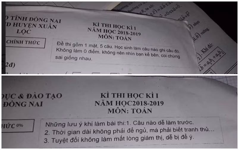 Lời dặn dò "siêu mặn" của ngay đầu đề thi.