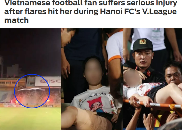 Tờ Fox Sport đưa tin về vụ ném pháo sáng ở sân Hàng Đẫy. Tờ Fox Sport đưa tin về vụ ném pháo sáng ở sân Hàng Đẫy.