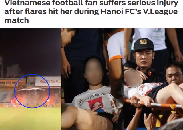 Tờ Fox Sport đưa tin về vụ ném pháo sáng ở sân Hàng Đẫy.