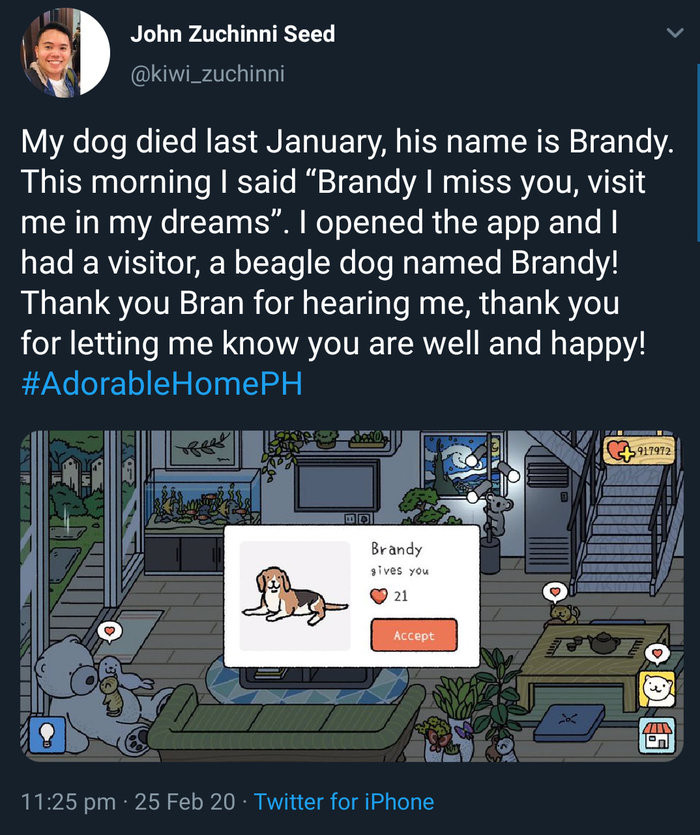 Câu chuyện cảm động trong game Adorable Home đang nhận được hàng chục nghìn like và chia sẻ. (Ảnh: Twitter)