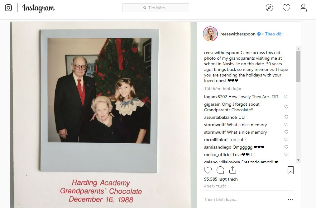 Reese Witherspoon quay lại hồi ức 30 năm trước khi cô đăng hình ảnh chụp với ông bà của mình.