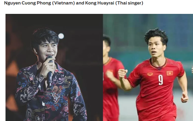 Tên Công Phượng bị viết sai khi so sánh với chàng ca sĩ người Thái.