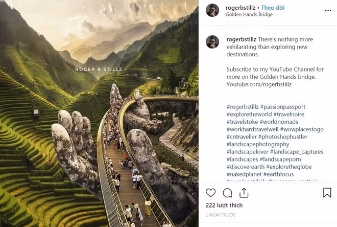 Bức ảnh Photoshop cầu Vàng với ruộng bậc thang gây tranh cãi trên mạng xã hội. Ảnh chụp màn hình.