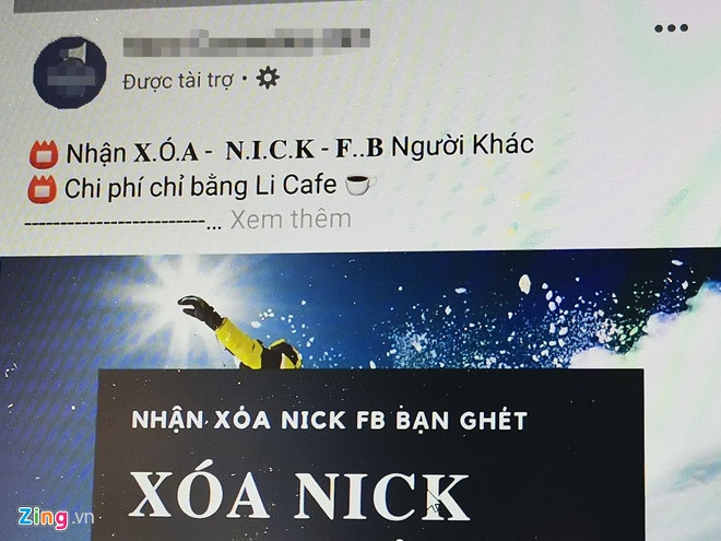 Dịch vụ xóa tài khoản Facebook được quảng cáo công khai trên chính nền tảng mạng xã hội này.