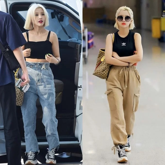 Croptop thun bó sát còn được So Yeon kết hợp với quần túi hộp/quần jeans tạo nên những outfit 