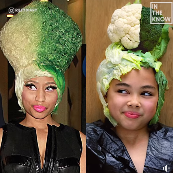 Khuôn mặt đầy biểu cảm: túi nilon đen, bắp cải, súp lơ xanh trắng là quá ổn rồi.