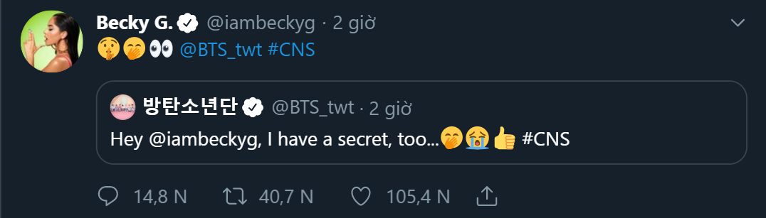 Becky-G đã retweet lại với những icon vô cùng ngộ nghĩnh càng làm kích thích trí tò mò từ phía người hâm mộ của hai nghệ sĩ.
