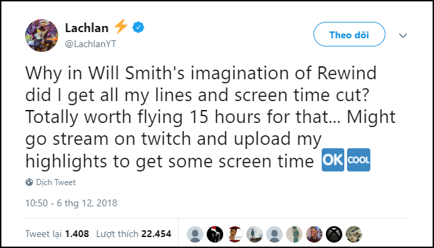 Lachlan đã bày tỏ trên Twitter: 