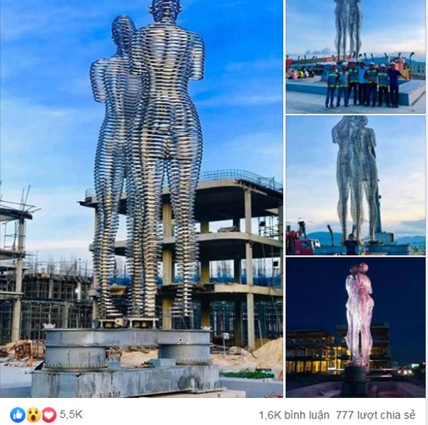 Những hình ảnh đầu tiên về bức tượng tình nhân "biết đi" tại Việt Nam thu hút sự chú ý của dân mạng.
