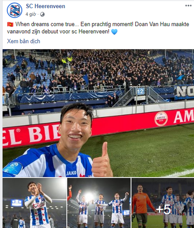 Trang Facebook của Heerenveen chúc mừng Văn Hậu. Trang Facebook của Heerenveen chúc mừng Văn Hậu.
