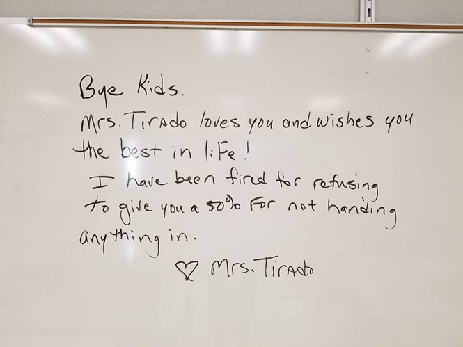 Những lời chia tay học sinh của cô Tirado chia sẻ trên mạng. ẢNH: CHỤP MÀN HÌNH CBS.