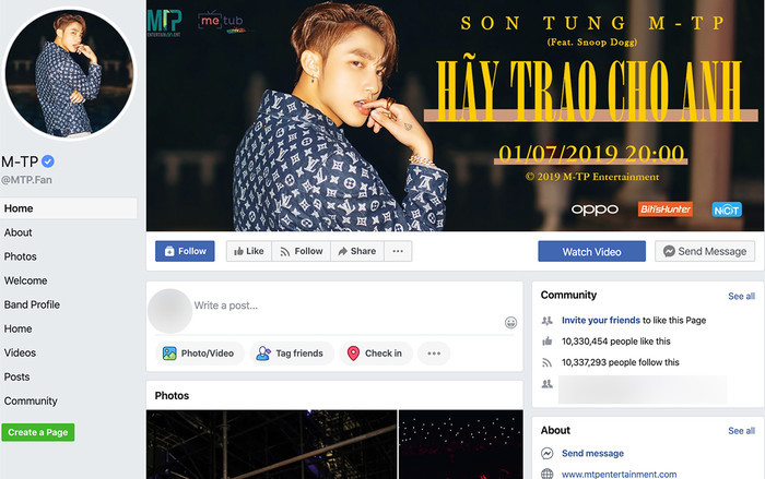 Tuy nhiên, khi thử dùng Facebook trên nền tảng máy tính, nút “Like” vẫn còn xuất hiện bên cạnh nút “Follow” và “Share” trên fanpage của Sơn Tùng M-TP.