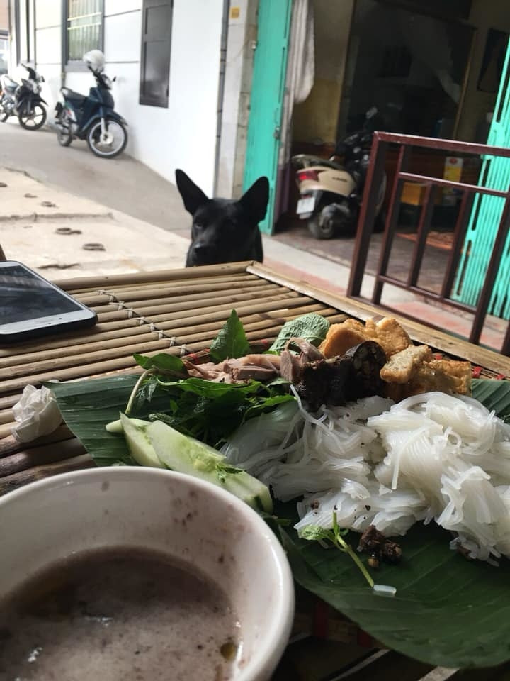 "Nhà bán bún đậu vẫn đi xin ăn. Ăn thì phải ăn thịt nạc cơ!". (Ảnh: Lê Huyền)