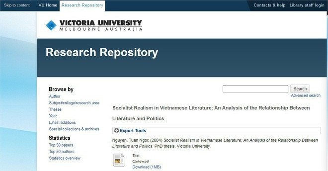 Chí Phèo là tài liệu tham khảo trong một luận văn tiến sĩ của Đại học Victoria (Úc).