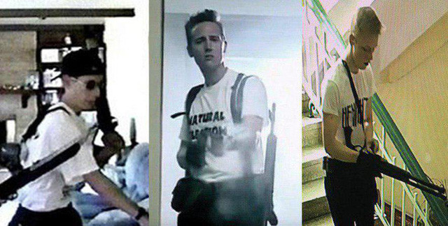 Hình ảnh được cho là nghi phạm Vladislav Roslyakov cầm súng tấn công trường Kerch. (Ảnh: Twitter)