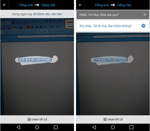 Đoạn văn bản được chọn sẽ được dịch sang tiếng Việt