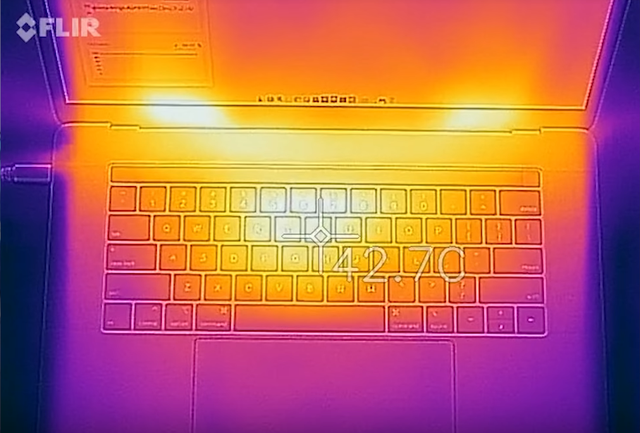 Bản đồ nhiệt được thực hiện khi MacBook Pro 2018 hoạt động.