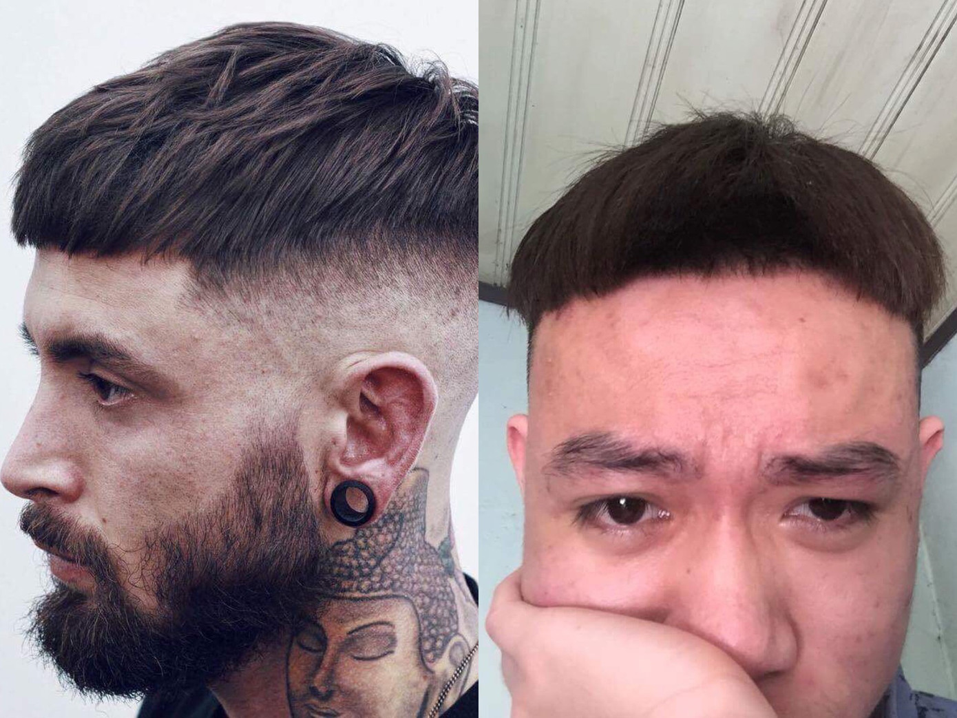 Đừng dại dột mà hô "cắt cho em kiểu đầu y hình" để rồi nhận cái kết cay đắng như anh chàng này nhé... (Ảnh: Tuấn Anh)