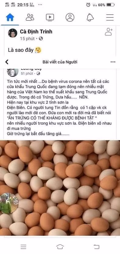 Thông tin được chia sẻ trên mạng xã hội.