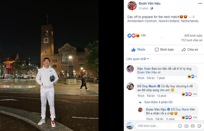Văn Hậu đăng ảnh "xả trại" tại Hà Lan. Ảnh: Chụp màn hình.