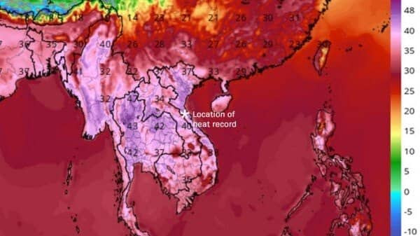 Việt Nam đang được đánh dấu là "location of heat record" - Khu vực của cái nóng kỷ lục. (Ảnh: Washington Post)