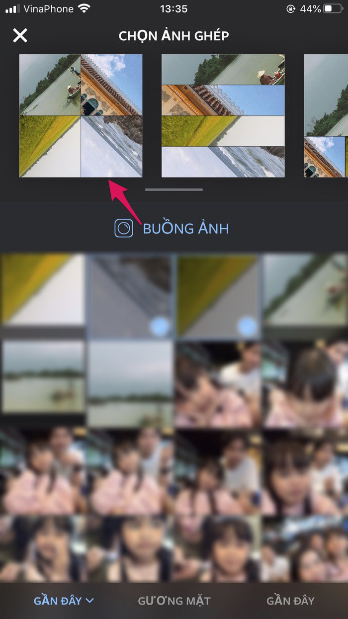 Dùng ứng dụng Layout By Instagram để chọn 4 ảnh vừa được chỉnh sửa để ghép ảnh.