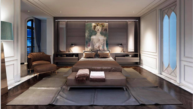 Phòng ngủ của 2 vợ chồng được thiết kế tinh tế.