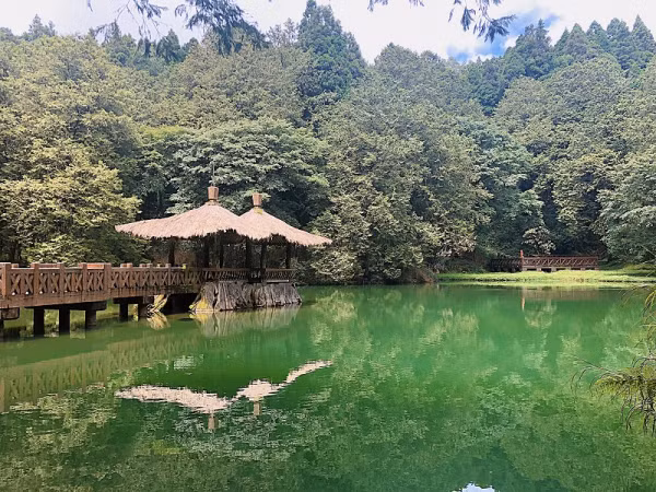 Đầm Chị em nhìn tổng quan với màu xanh diệp lục mát mắt và vô cùng bình yên.