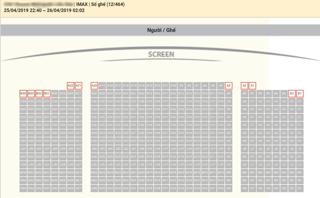 Tình hình một phòng chiếu 3D IMAX sau 2 tiếng mở bán vé.