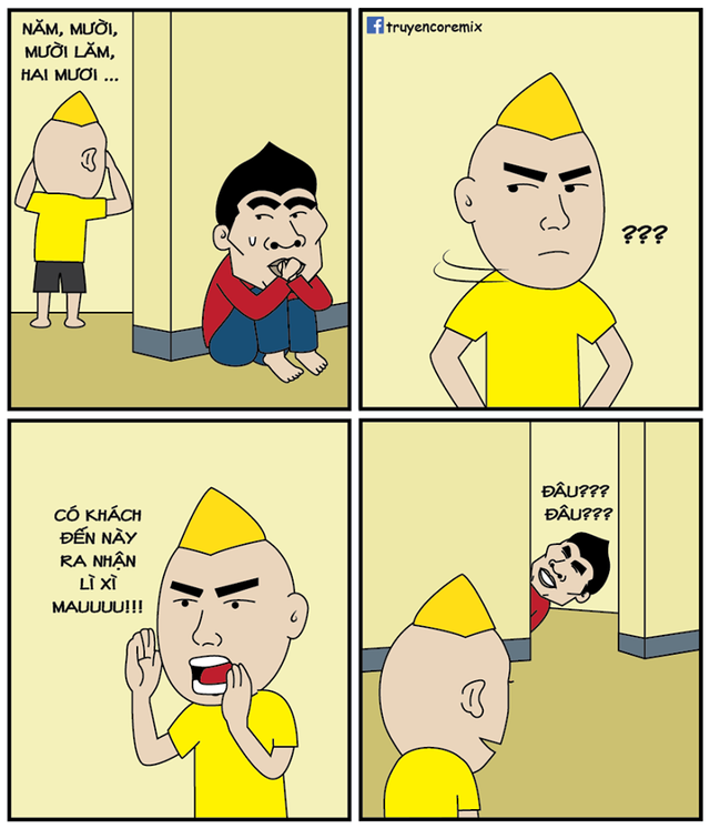 “Mẹo hay” khi chơi trốn tìm trong ngày Tết. Ảnh: Truyện cổ Remix