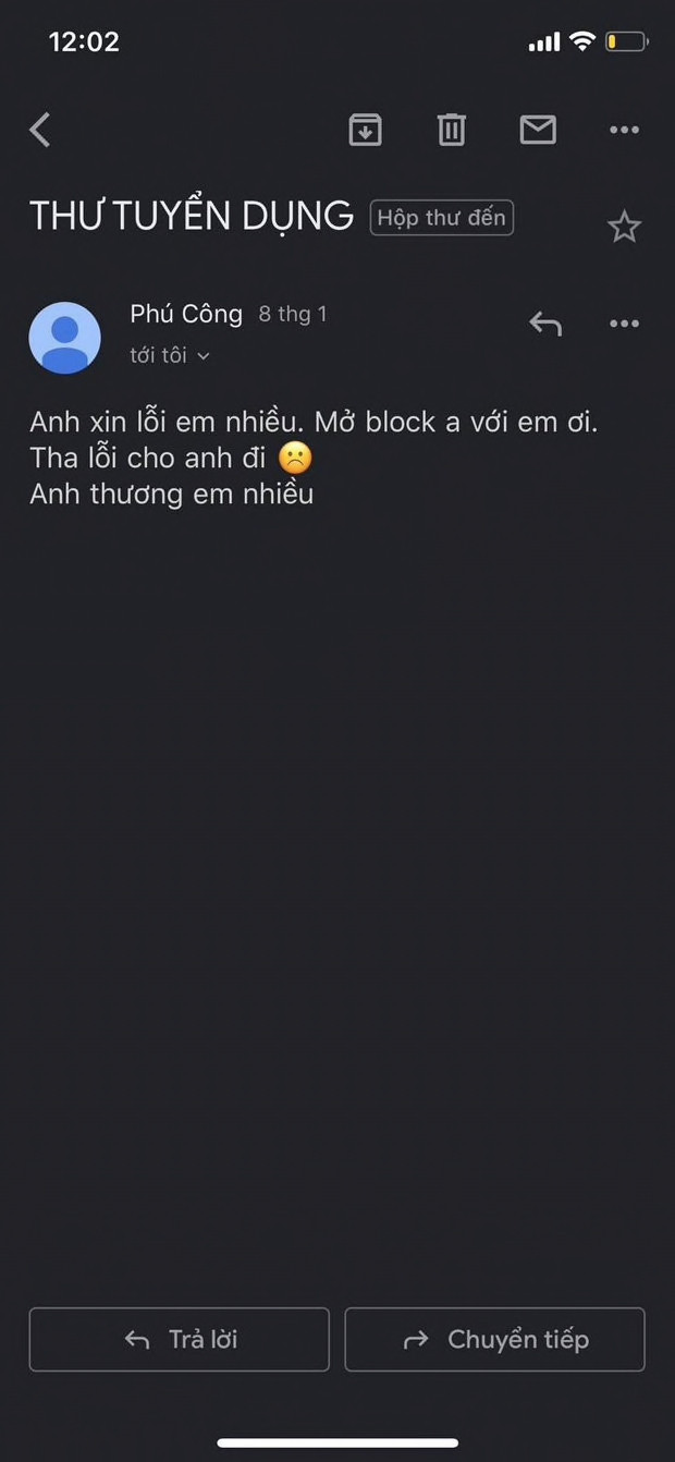 Tuyệt chiêu để làm lành với bạn gái bằng “chiếc mail tuyển dụng” của nam thanh niên Tuyệt chiêu để làm lành với bạn gái bằng “chiếc mail tuyển dụng” của nam thanh niên