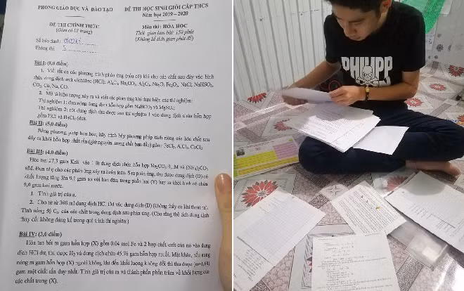 Hình ảnh cô nàng “đau khổ” trước hàng tá đề bài nhờ giải hộ của em trai người yêu. (Ảnh: Ngọc Phạm)