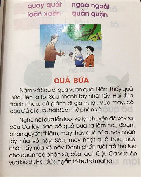 ài "Quả bứa" trong sách "Tiếng Việt - CNGD lớp 1, tập 2" đang gây nhiều tranh cãi.