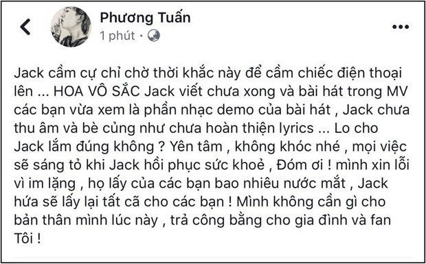 Dòng trạng thái chia sẻ gây xôn xao của Jack.