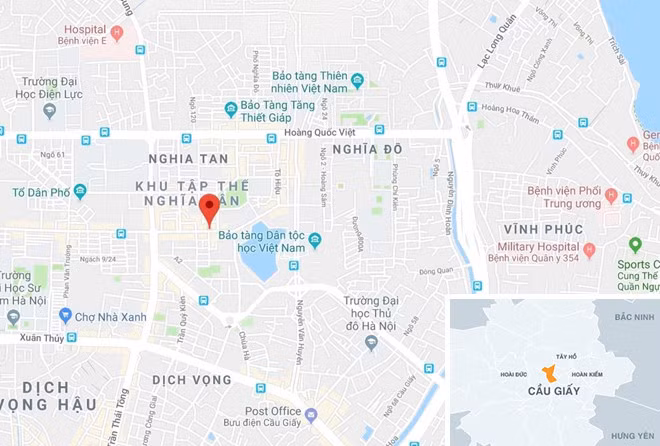 Phố Tô Hiệu, Cầu Giấy (chấm đỏ), nơi xảy ra vụ tai nạn liên hoàn. Ảnh: Google Maps.