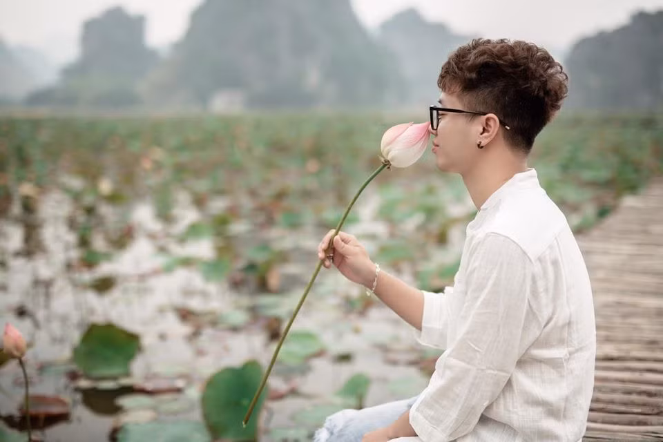 Bất chấp cái giá lạnh của thời tiết, những bông sen vẫn nổi bật trên đầm sen rộng tới cả ha tại đệ nhất check-in của giới trẻ Ninh Bình.