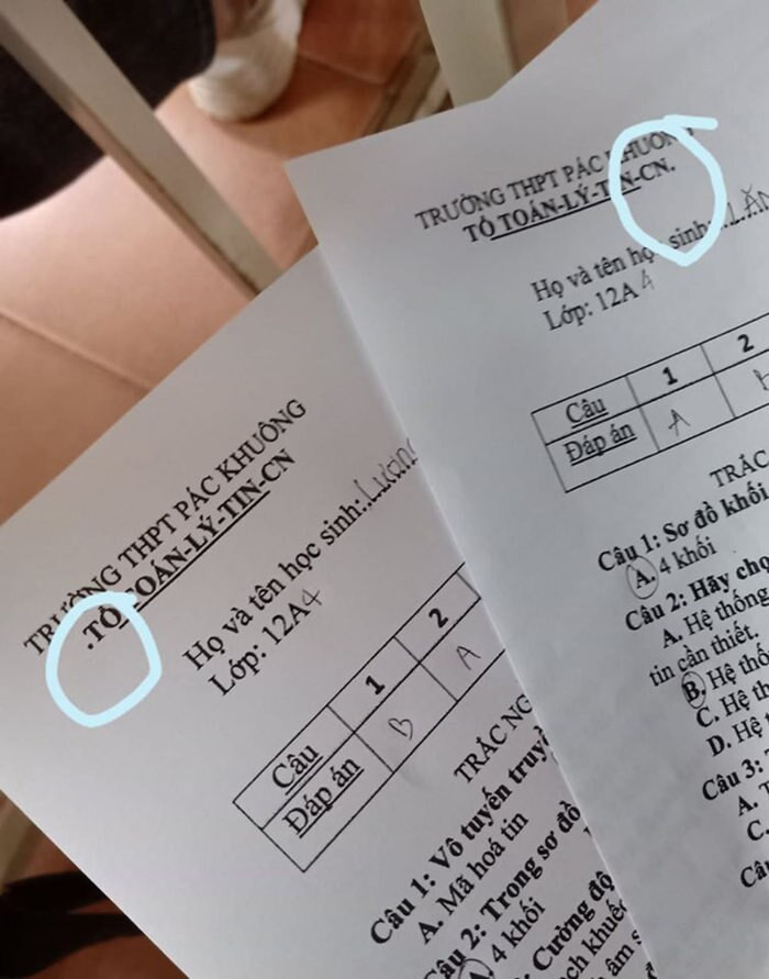 Mã đề này chỉ khác nhau ở vị trí đặt dấu chấm nhỏ. (Ảnh: Lang Hue Nhann/Group Trường Người Ta) Mã đề này chỉ khác nhau ở vị trí đặt dấu chấm nhỏ. (Ảnh: Lang Hue Nhann/Group Trường Người Ta)