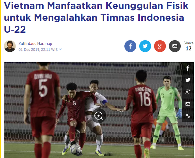 Tương tự, tờ Bola cũng cho rằng U22 Indonesia đã chịu sức ép nghẹt thở. Tương tự, tờ Bola cũng cho rằng U22 Indonesia đã chịu sức ép nghẹt thở.